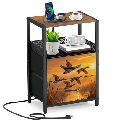 Table de chevet 2 tiroirs en tissu avec station de charge Mallard Ducks Calm Wetland Sunrise