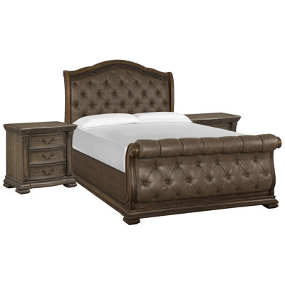 King Upholstered Sleigh Bed With Nightstand