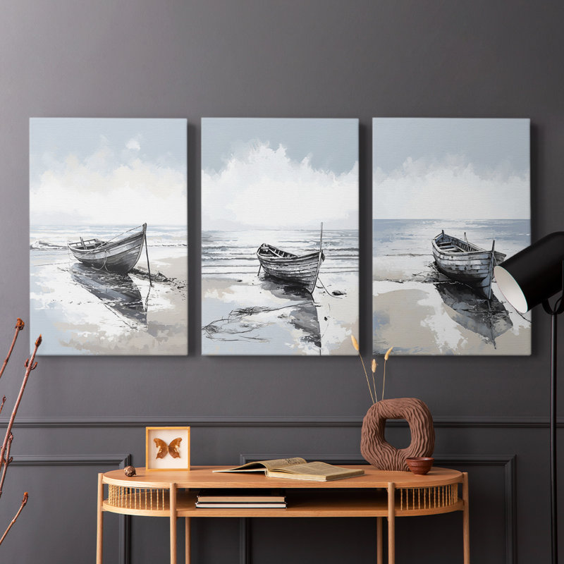 Série Sea and Shore CXV - Ensemble de 3 toiles tendues avec châssis - Prêt à être accroché, H 27 po x l 18 po
