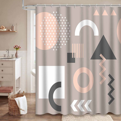 Rideau de douche imperméable à motif abstrait avec cercles bruns et 12 crochets