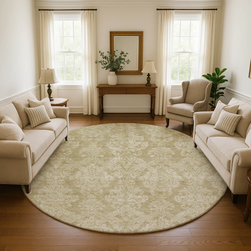 Premium Machine Washable Honig AMF1659 Damask Rug, Round 8'