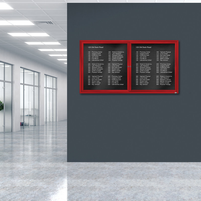 Tableau d'affichage mural fermé pour armoire d'annuaire, Rouge thermolaqué, Deux, H 36 po x l 72 po