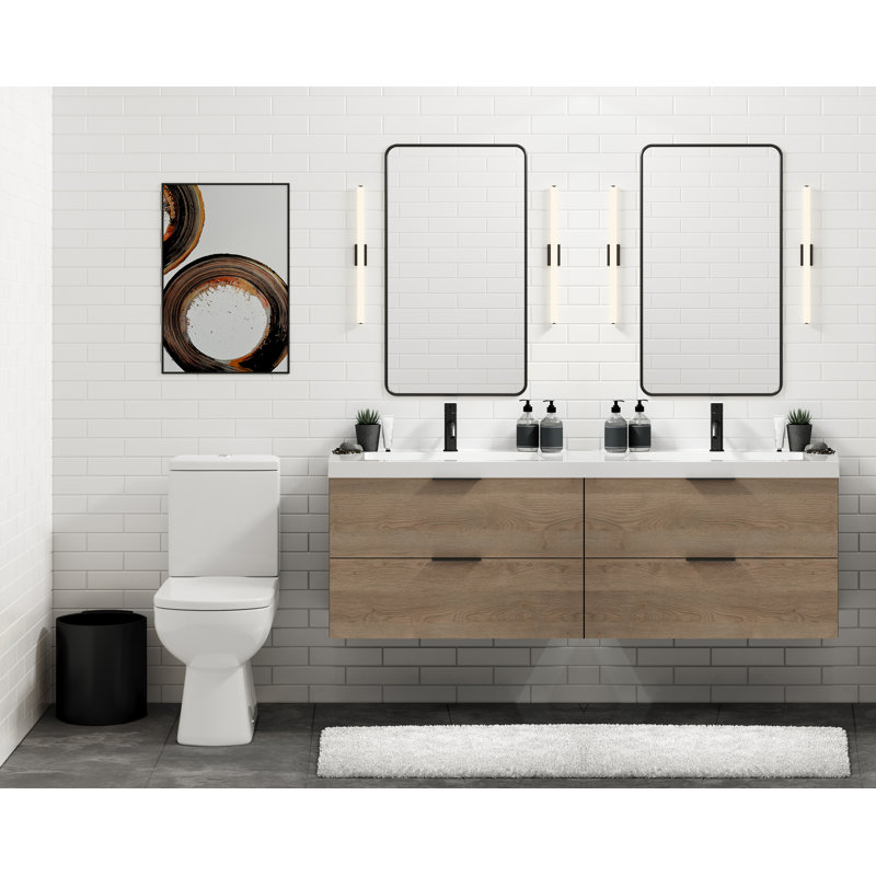 Avila 72" W Wall Mounted Double Bathroom Vanity, White Acrylic, Matte Black, Gloss White/Single
