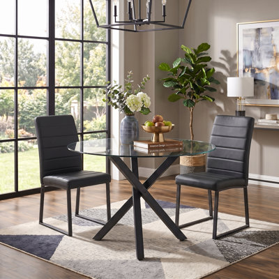 39-Inch Round Tempered Glass Dining Table Set with Faux Leather Chairs