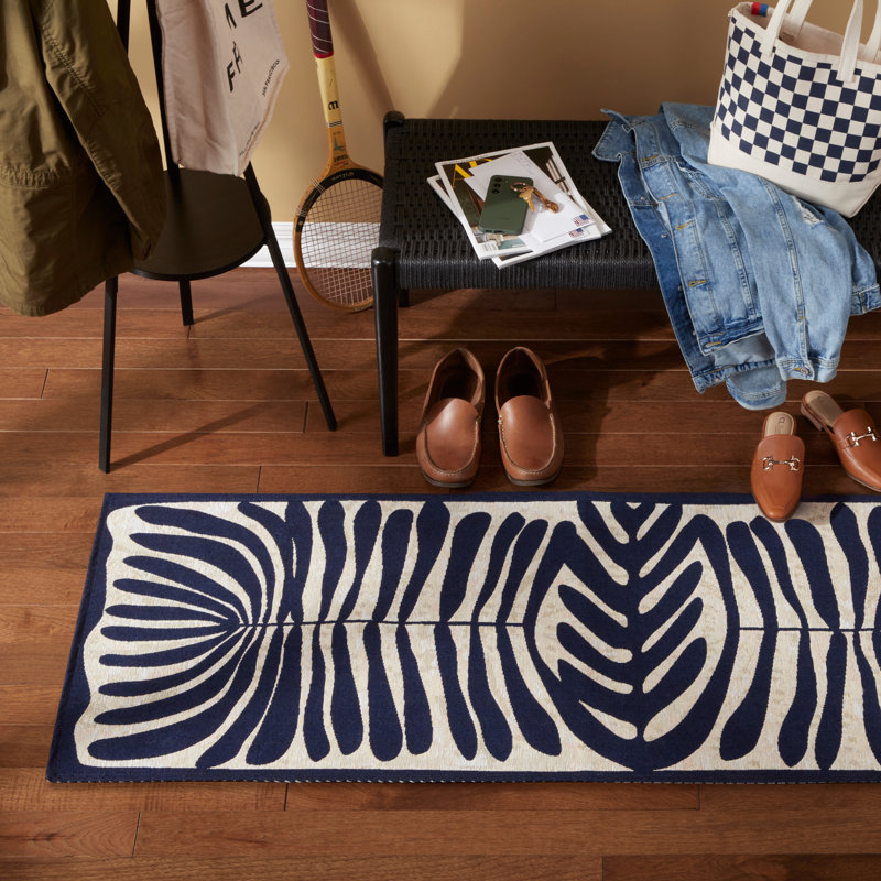 TOWN & COUNTRY Luxe Livie Matisse Cutout Everwash Non-Slip Backing Washable Multi-Use Kitchen Mat, Navy Blue