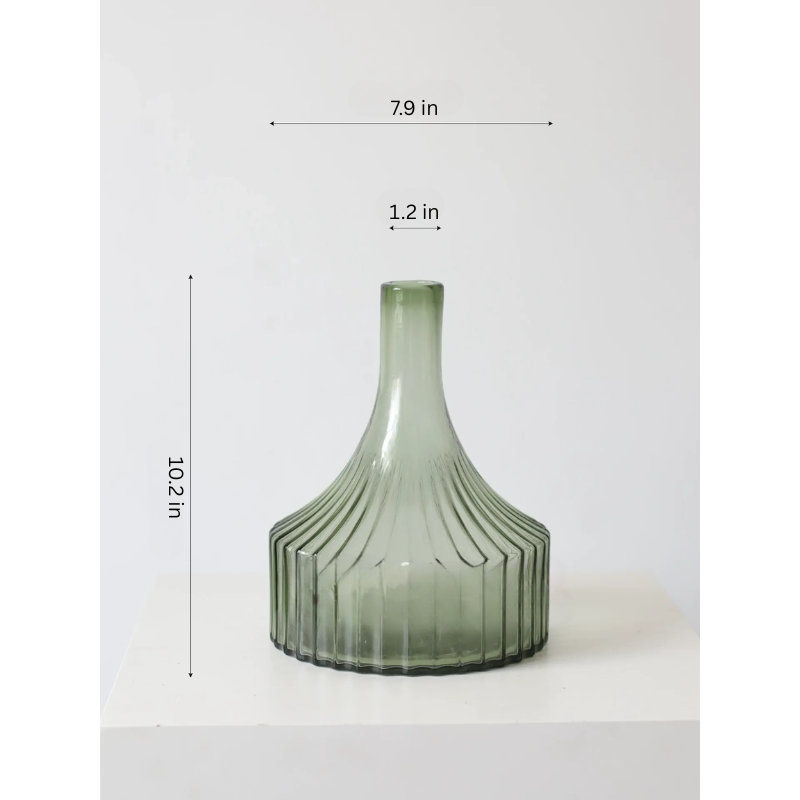 Green Ribbed Glass Vase