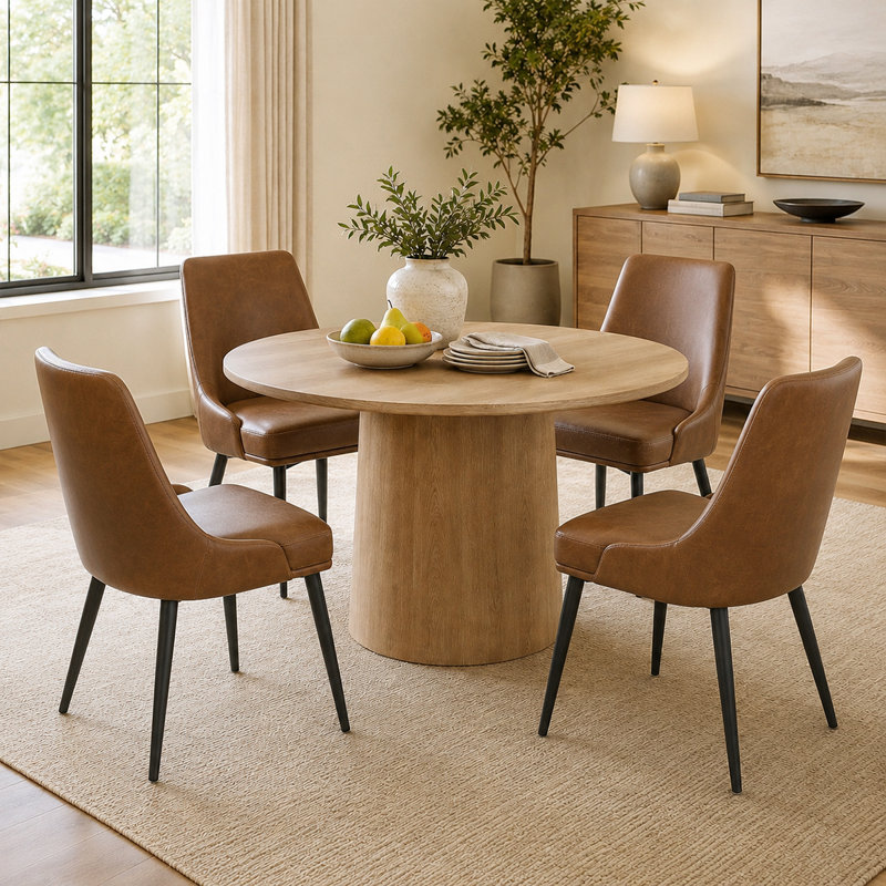Chaises de salle à manger rembourrées modernes avec coussin épais et pieds en bois massif à dossier courbé pour la cuisine ou le café