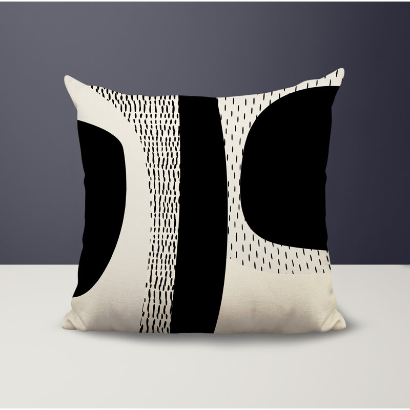 Coussin carré intérieur / extérieur pia, H 15 po x l 15 po, Blanc cassé / noir