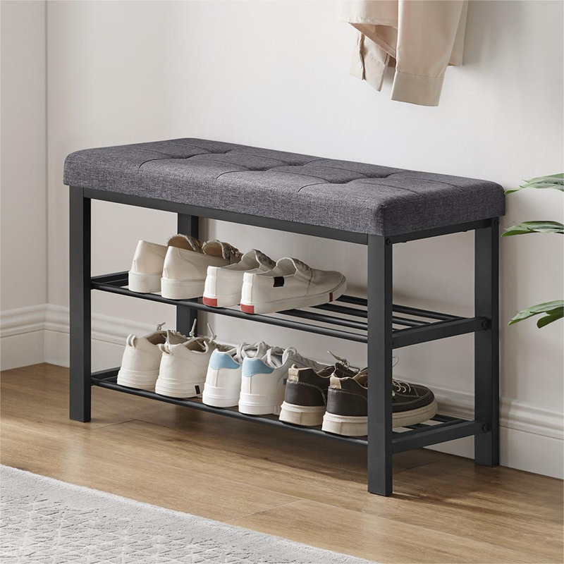 Banc de rangement pour 8 paires de chaussures Amsterdam, Gris foncé / noir encre