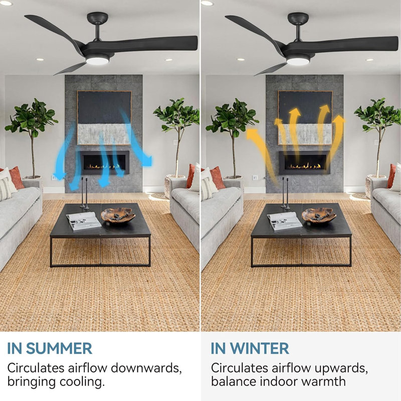 Ventilateurs de plafond avec lumières, ventilateur de plafond de 52 pouces à 6 vitesses avec 2 tiges de contrôle, télécommande, ventilateur à DEL à intensité variable, réversible, moderne, silencieux, intérieur / extérieur