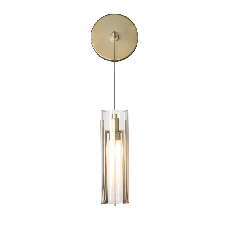 Exos 1 - Light Steel Armed Sconce, Clear/Opal White, Modern Brass