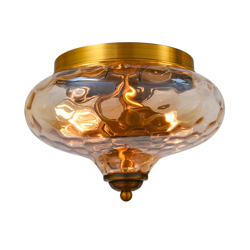 Ayame 2-Light Hammered Glass Flush Mount Pendant Ceiling Light, Gold