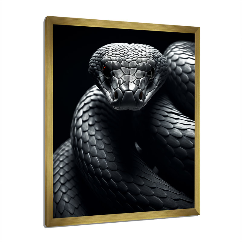 Hozaifa Black Snake Slithering Grace, reproduction d'art sur toile, H 44 po x l 34 po x P 1,5 po, Encadrement doré