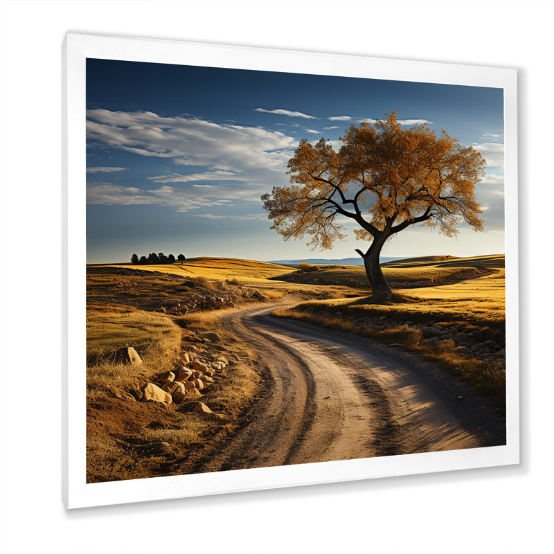 Paysage sur la route - salon d'art mural, Cadre simple blanc, H 24 po x l 24 po x P 1 po