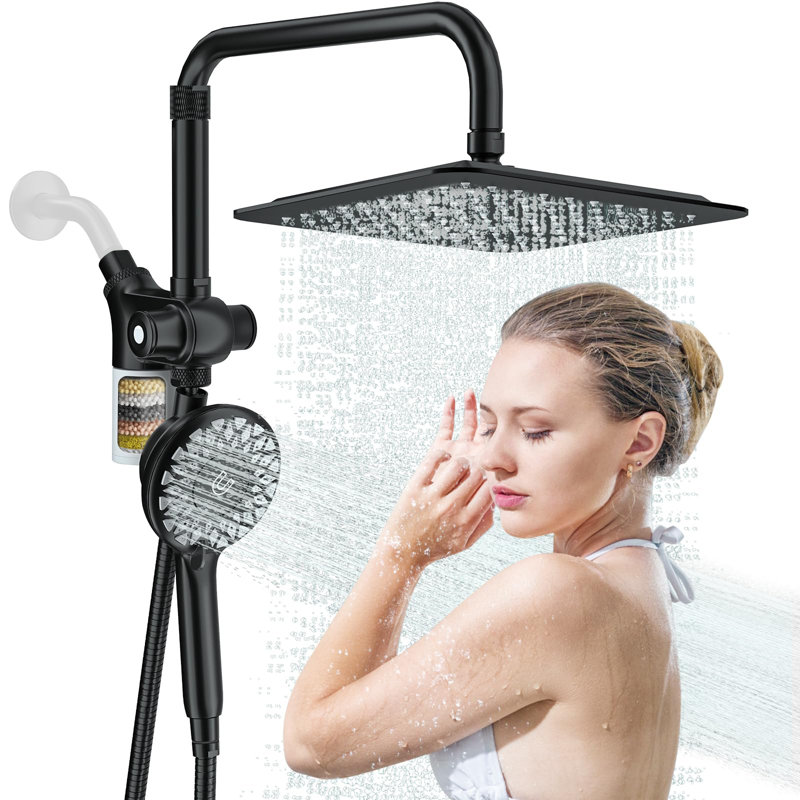 10" High-Pressure Handheld Shower Head With Hard Water Filter – 2-In-1 Dual Shower System (Rainfall + Adjustable Slide Bar)