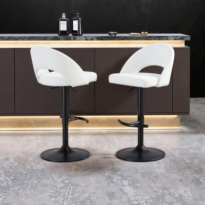Ensemble de 2 tabourets de bar pivotants réglables avec repose-pieds rond en T - Design moderne en métal et en tissu
