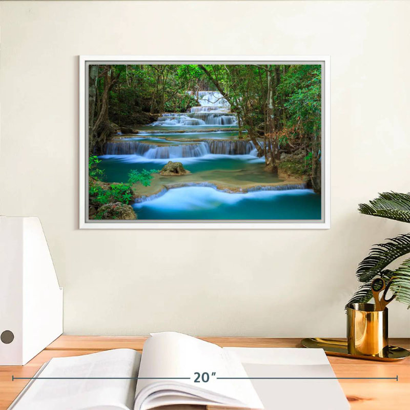 Cascade de la forêt de Kanchanaburi, Cadre flottant blanc, 13 po x 9 po