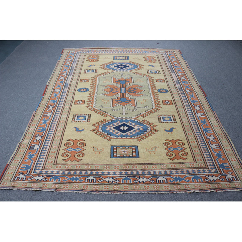 Tapis turc jaune surdimensionné fabriqué à la main et idéal pour la maison et le salon