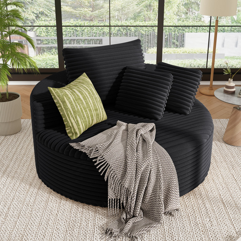 Fauteuil demi-tonneau rembourré Addisin, Noir