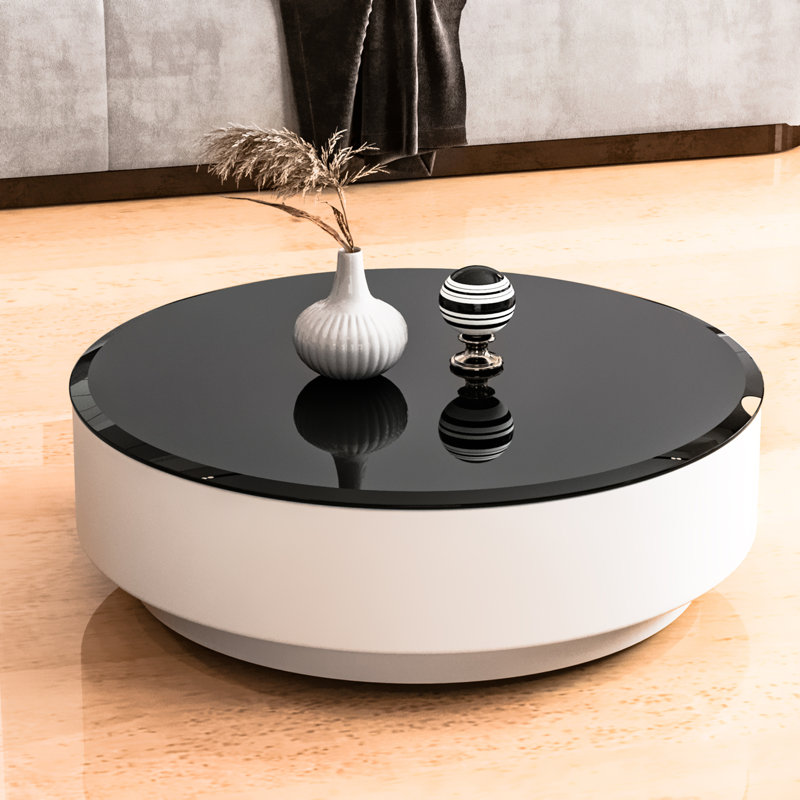 Round Tempered Glass Table Top, 0.48" H x 32" W x 32" D , Black