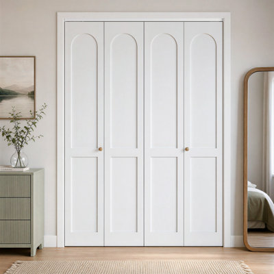 Porte pliante en bois manufacturé 2 panneaux arqué blanc apprêté avec quincaillerie incluse