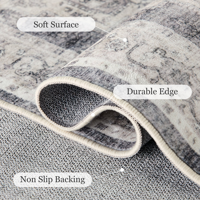 Oriental Inspired Vintage Machine Washable Area Rug with Non-Slip Backing for  High Traffic Area, Living Room, Bed Room, Kitchen, Hallway, Entryway Rug