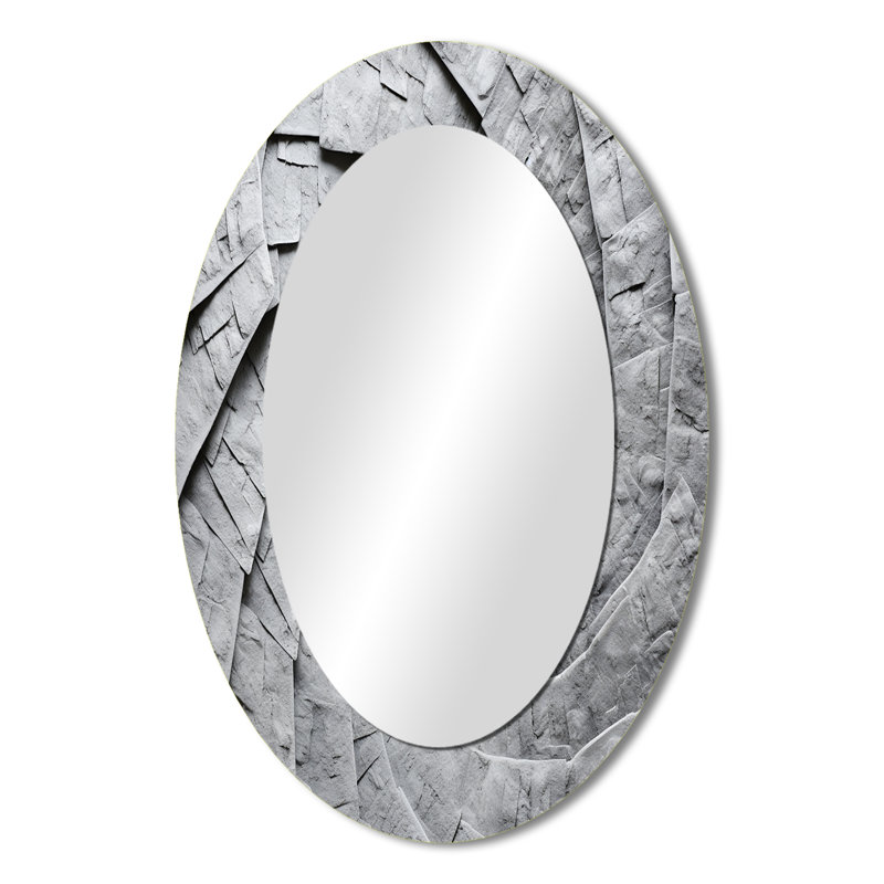 Grey Spiraling Fractal Sprial III - Modern Oval Wall Mirror, 36" x 24"