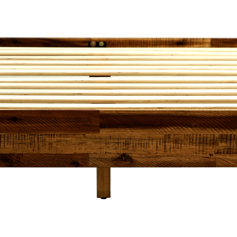 Gonsoulin Solid Wood Bed Frame with Adjustable Headboard/Handcrafted Pattern Platform Bed, Queen, Walnut