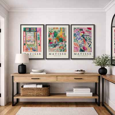 Classical Artwork "French Floral Window Girl Vintage Art Exhibition Artwork, Colourful Abstract Still Life Wall Pictures, Framed Canvas Giclée Print 3 Pieces Wall Art" 16"x24"x3 pcs, 24"x36"x3 pcs