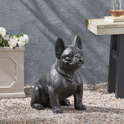 Charmante statue de bouledogue français pour jardin, noir mat, béton léger, aucun assemblage requis, idéale pour la décoration extérieure