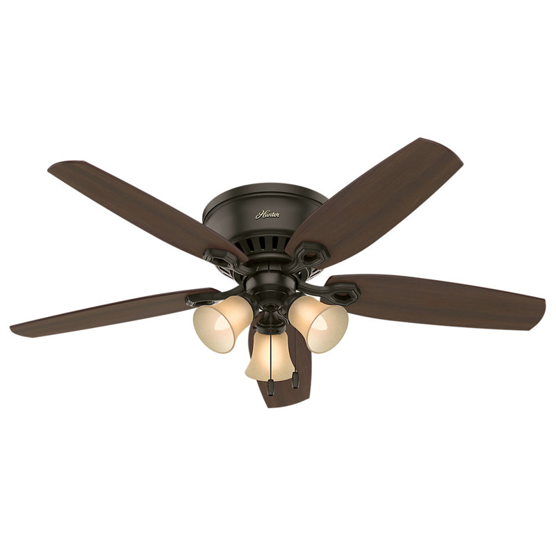 Builder Low Profile 52" 5 - Blade Flush Mount Ceiling Fan with Lights and Pull Chains, New Bronze