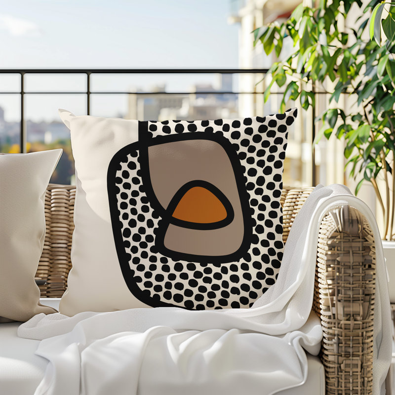 Oreiller carré réversible intérieur / extérieur Vie Abstract, H 15 po x l 15 po, Orange brûlé