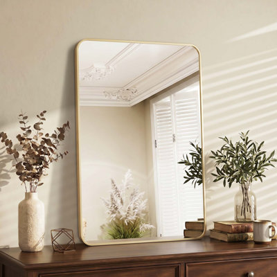 Rectangle Wall Mirror, Modern Wall Mounted Bathroom Vanity Mirror with Rounded Corners, Tempered Glass, Hangs Horizontally or Vertically for Bathroom, Entryway, Living Room