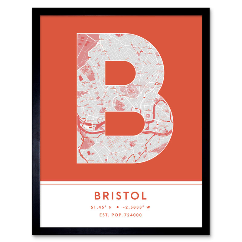 Bristol City Map Bristol Orange by Wee Blue Coo - Single Picture Frame Typography