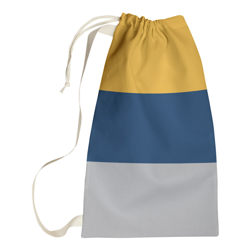 Fabric Laundry Bag with Handles, Large ( 36" x 28" x 1.5"), Gold/Navy Blue/Cool Gray