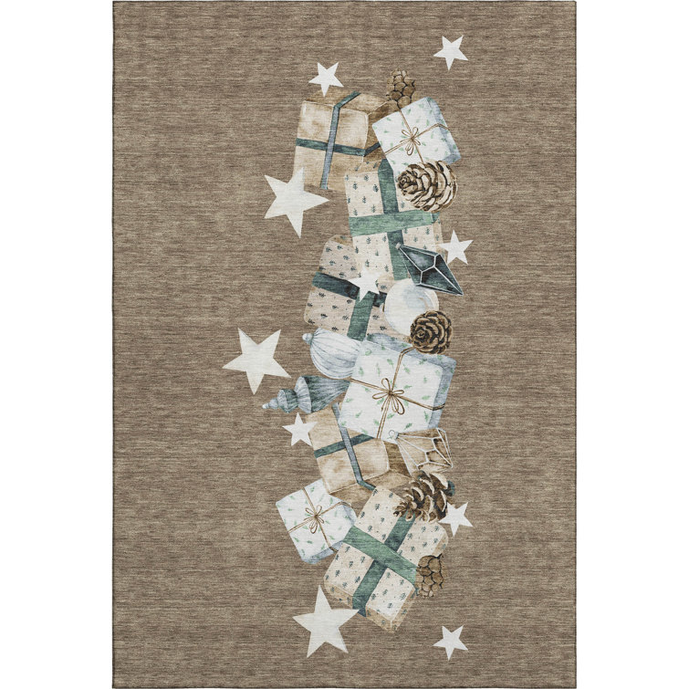Premium Machine Washable Castillon AMF1825 Stars and Presents Holiday Rug