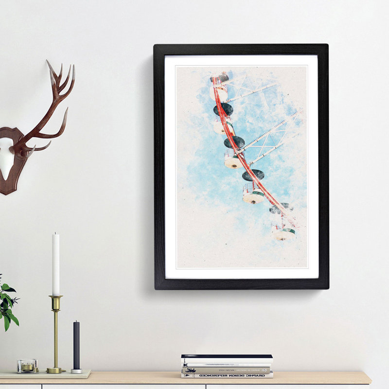 Ferris Wheel Watercolour - Picture Frame Graphic Art, 87cm H x 62cm W x 2cm D, Black Framed