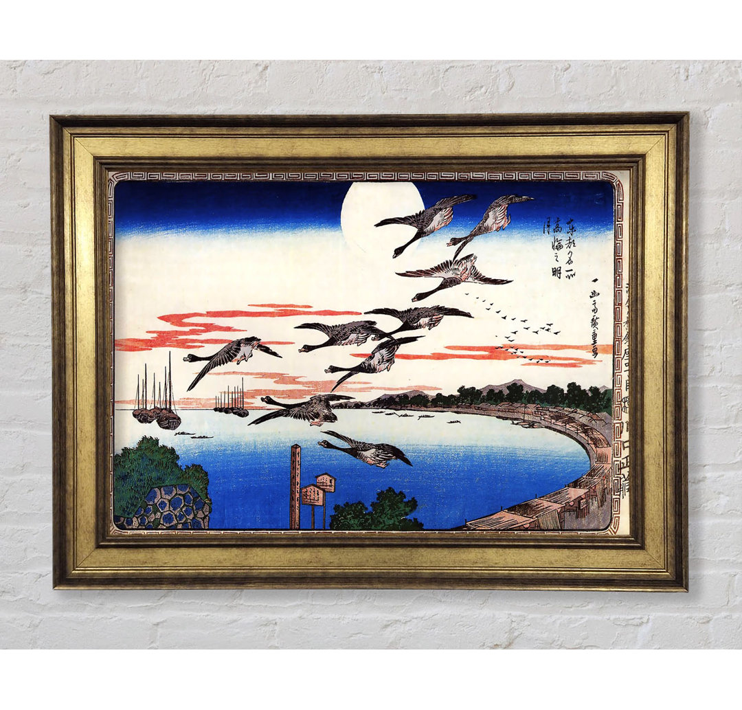 Hiroshige Gänse, die über einer Bucht absteigen - Einzelne Bilderrahmen Kunstdrucke