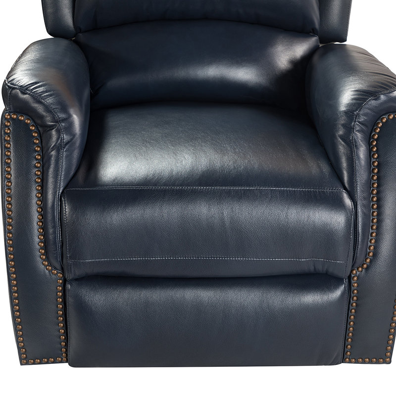 Fauteuil inclinable électrique en cuir véritable Domingo, Bleu marine