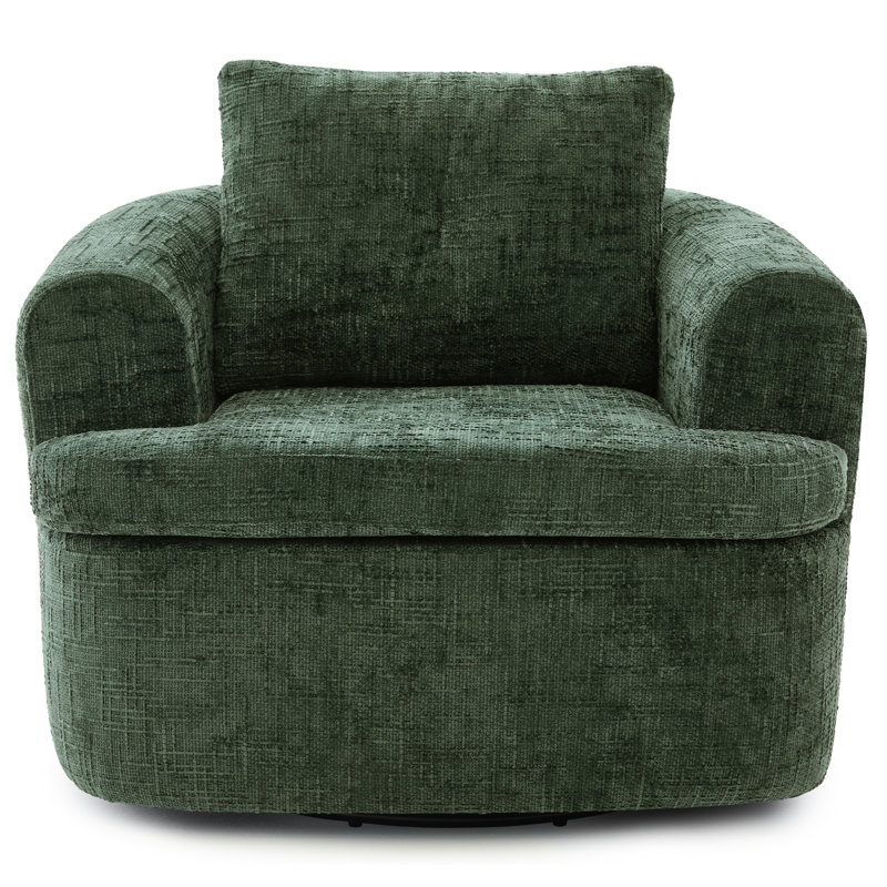 Upholstered Swivel Barrel Chair, Green Chenille, 1