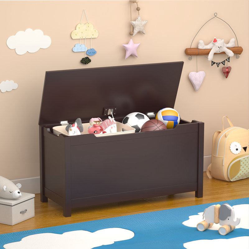 Boîte de rangement en bois pour enfants avec couvercle à charnière pour enfants de 2 ans et plus, Café