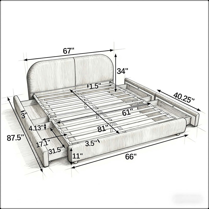 Structure de lit tapissier, Grand lit, Vert