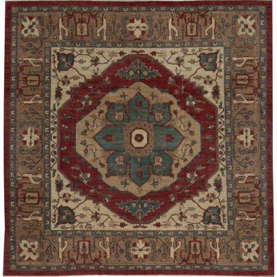 One-of-a-Kind Rectangle 11'9" X 11'10" Wool Area Rug in Green/Orange/Red
