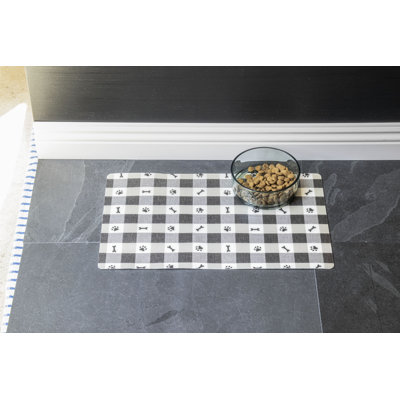 Pet Paws Check Melamine Pet Feeding Placemat - 19" x 11.5" - Black