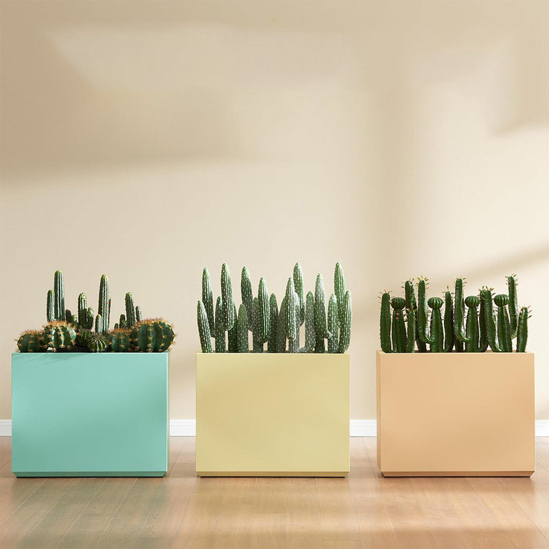 Bright Yellow Tall Galvanized Steel Outdoor Planter Box