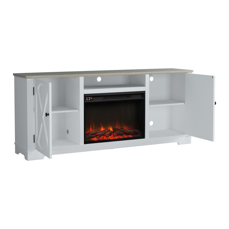 Henrik Farmhouse TV Stand with Electric Fireplace, White