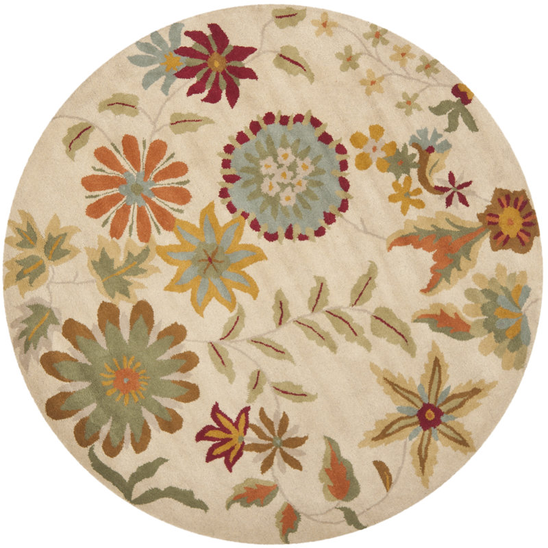 Tapis ivoire touffeté à la main Candelo, Rond 6 pi