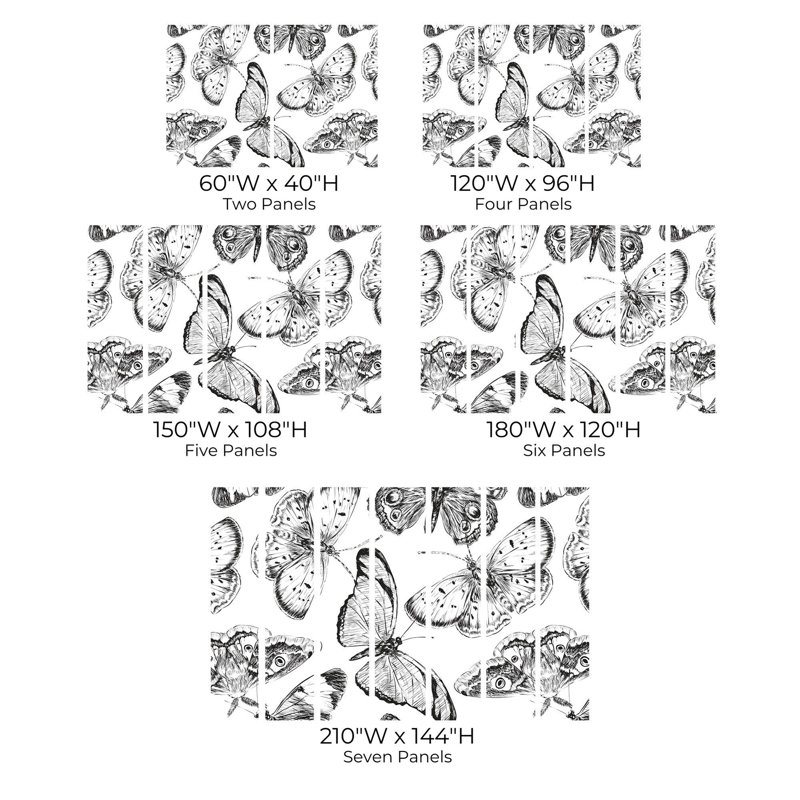 Murale pelez et collez de qualité supérieure - Art de croquis de papillon, L 40 po x l 60 po