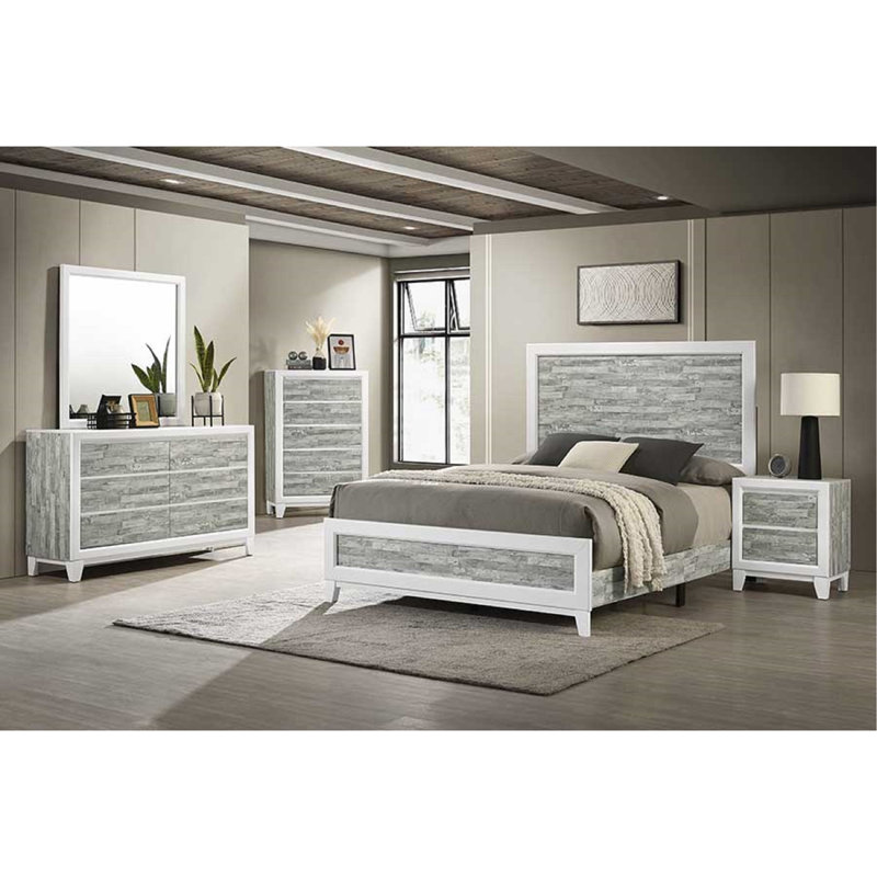 Tête de lit pour lit de style moderne / moderne en bois gris et blanc, Très grand lit