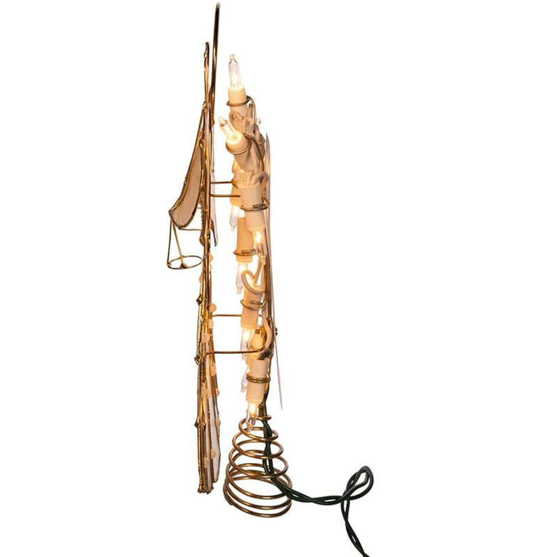 Gold Capiz Angel Tree Topper with Pearls and Lights